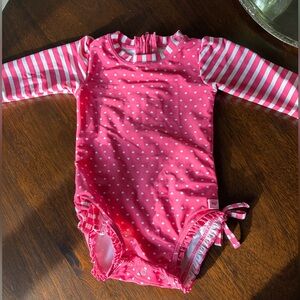 Ruffle Butts Pink Heart Print Long-Sleeve One-Piece